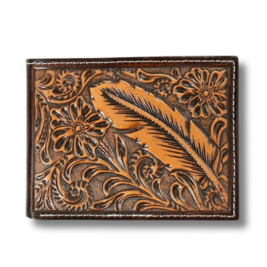 ARIAT BI FOLD FEATHER EMBOSSED WALLET-Ranges Country