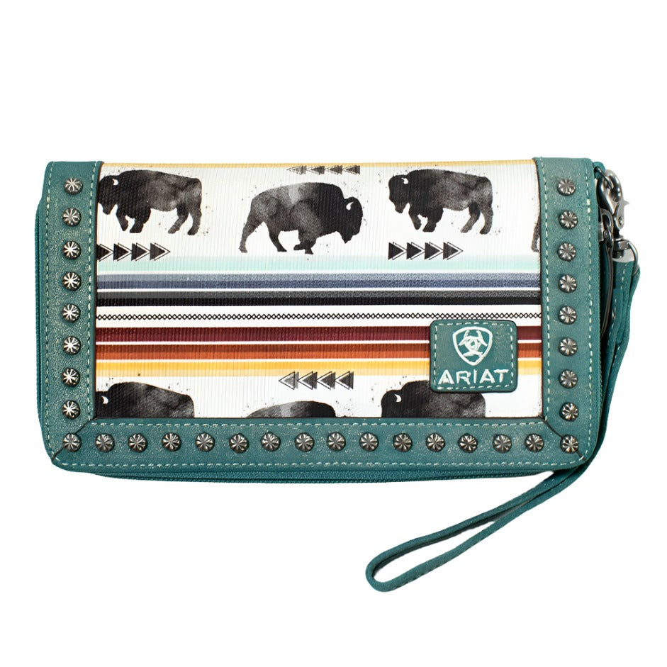 ARIAT BUFFALO PRINT MULTI CLUTCH WALLET-Ranges Country