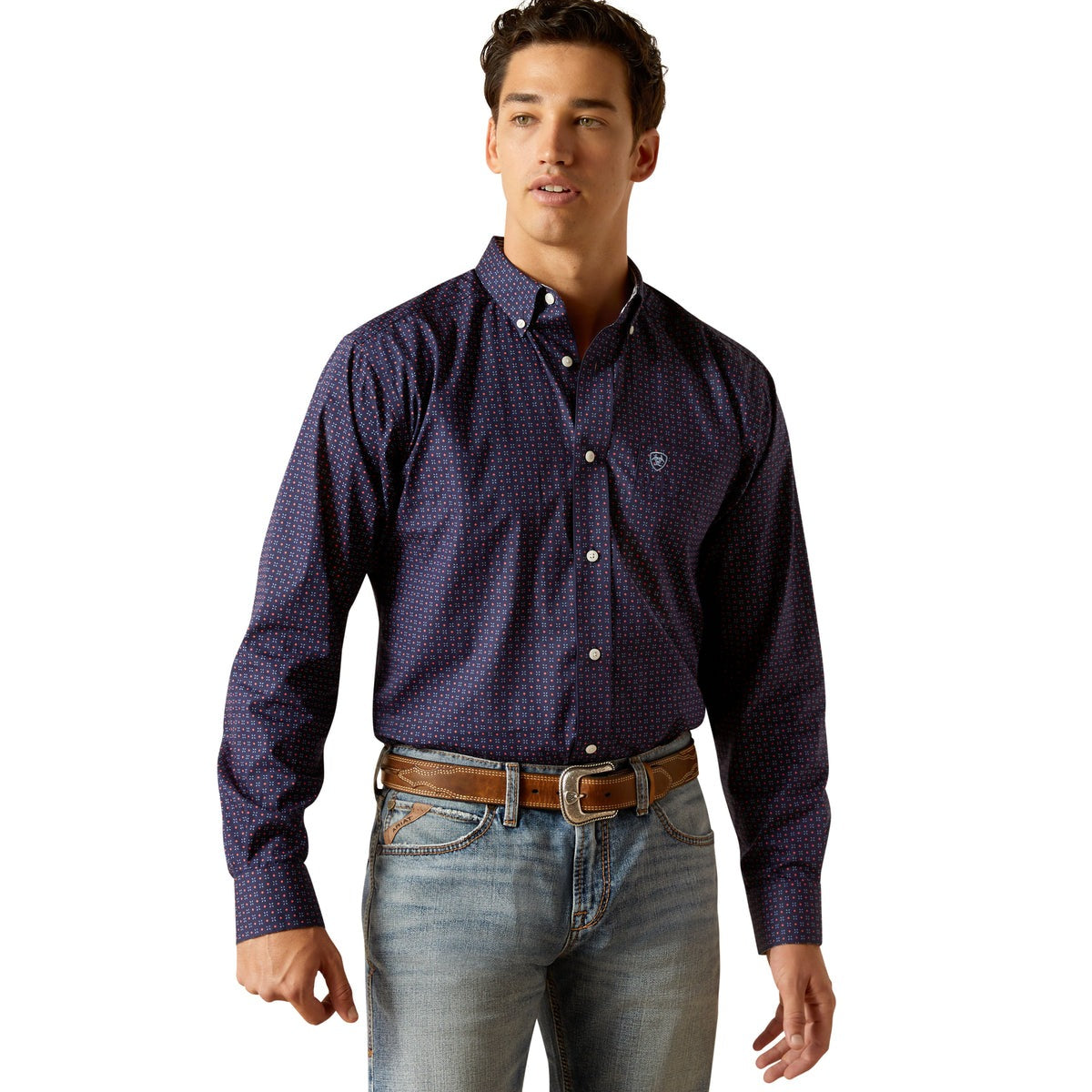 ARIAT MENS WRINKLE FREE WELLS FITTED SHIRT-Ranges Country