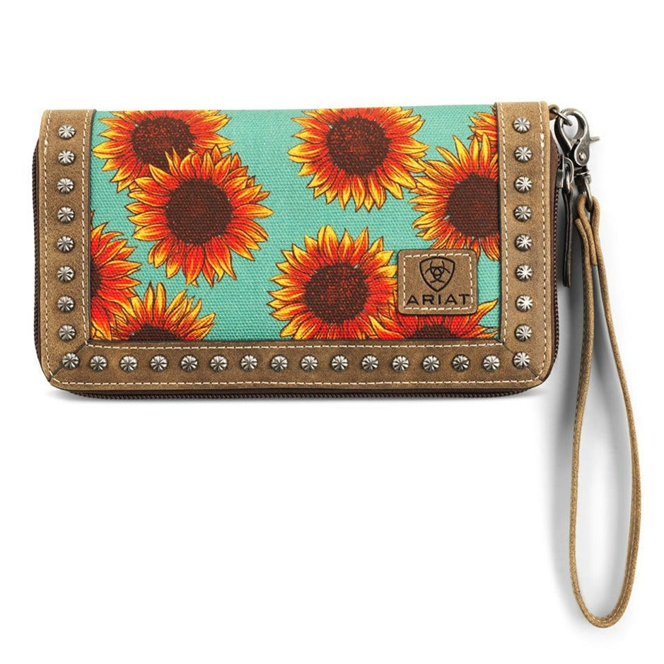 ARIAT SUNFLOWER BLUE PRINT CLUTCH WALLET-Ranges Country