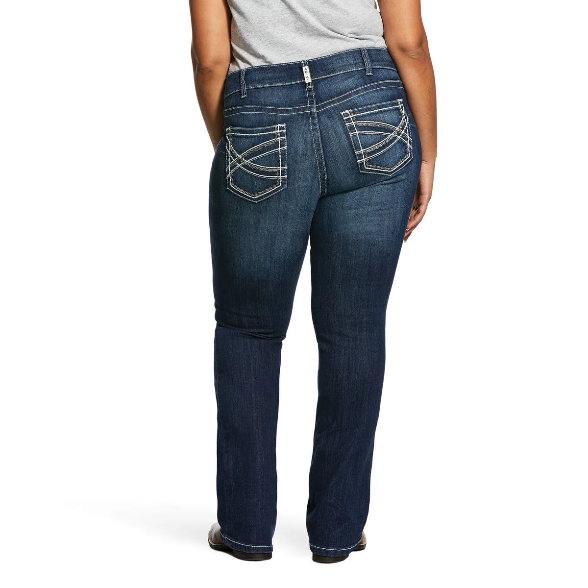 ARIAT WOMENS REAL MID RISE STRETCH BOOT CUT ENTWINED MARINE JEANS