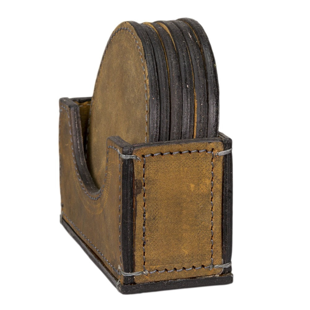 BRIGALOW DISTRESSED LEATHER COASTERS SET OF 6