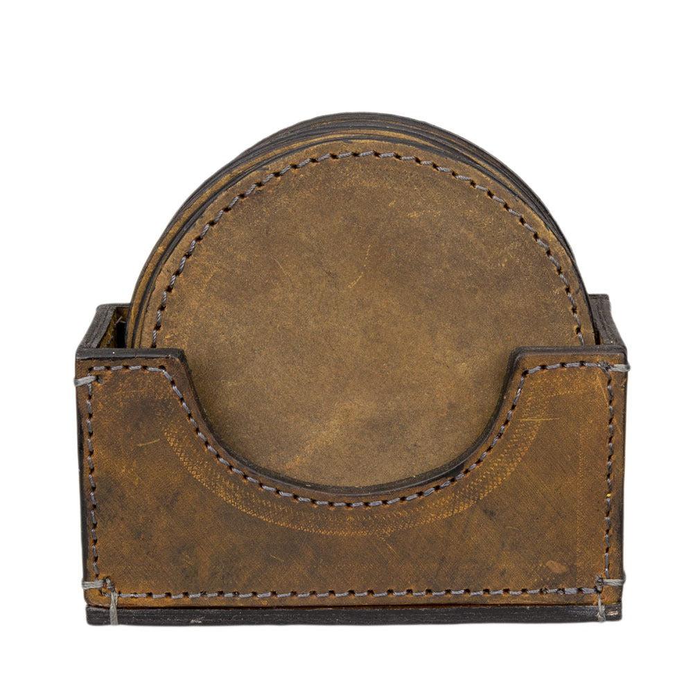 BRIGALOW DISTRESSED LEATHER COASTERS SET OF 6-Ranges Country