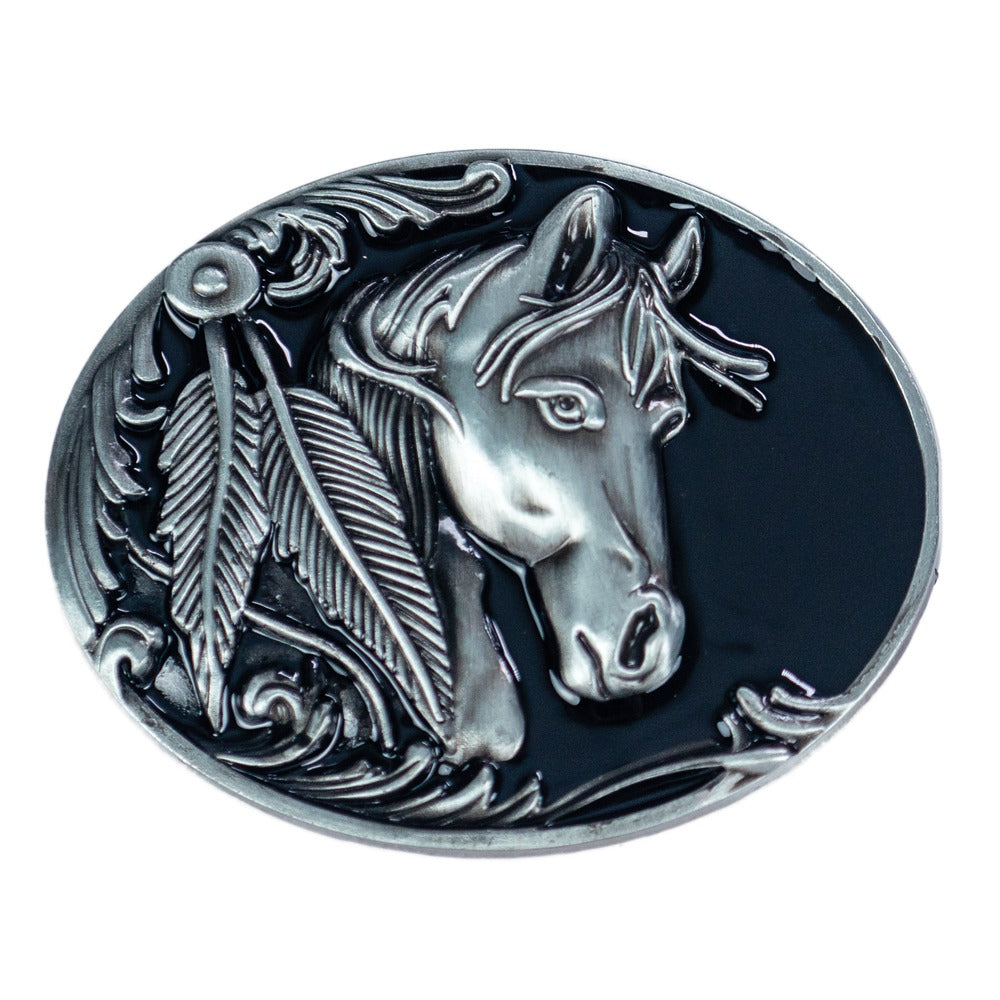 BRIGALOW FEATHERED HORSEHEAD BUCKLE-Ranges Country