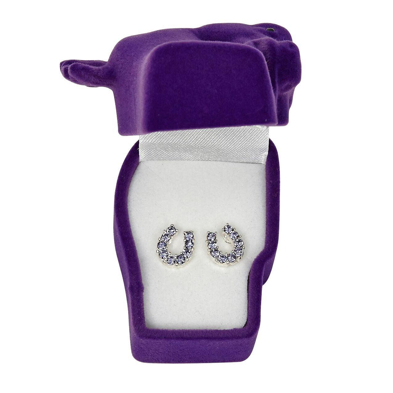 BRIGALOW PURPLE RHINESTONE HORSESHOE EARRINGS-Ranges Country