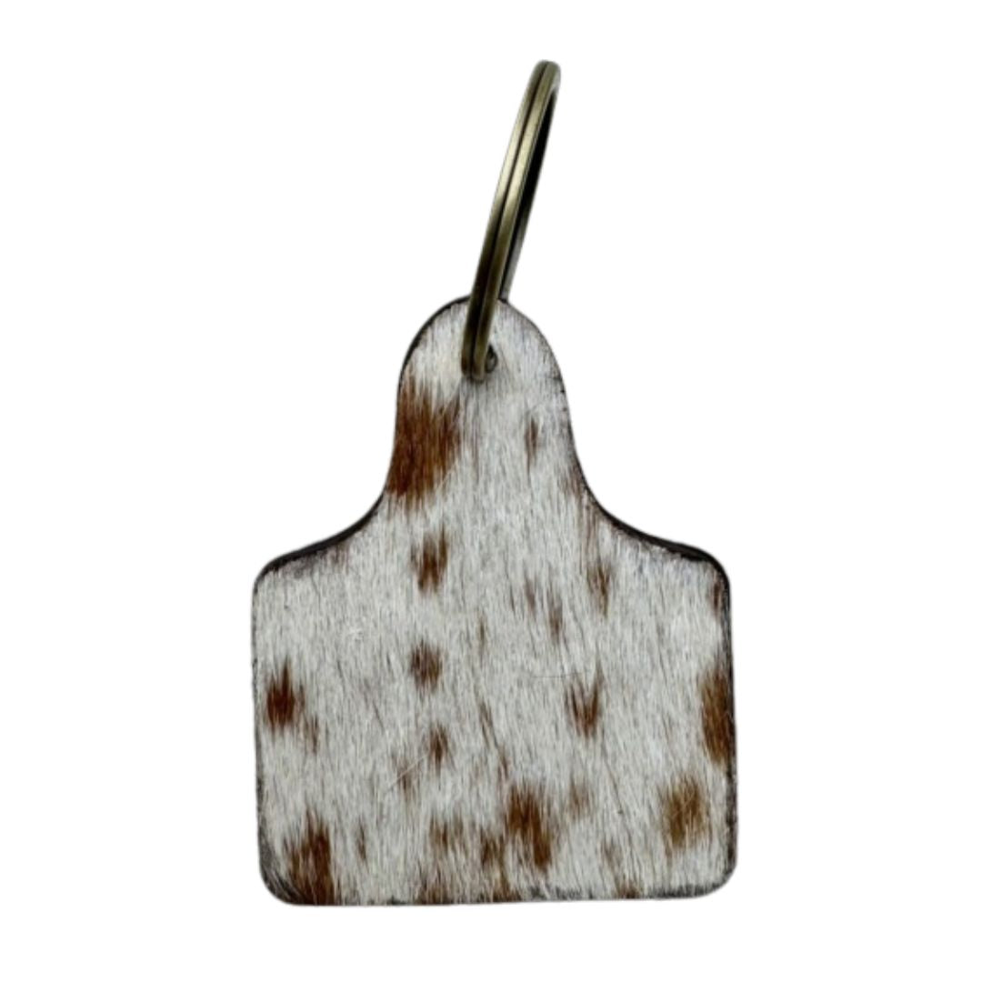 HAND PAINTED TOOLED LEATHER CATTLE TAG KEY RING
