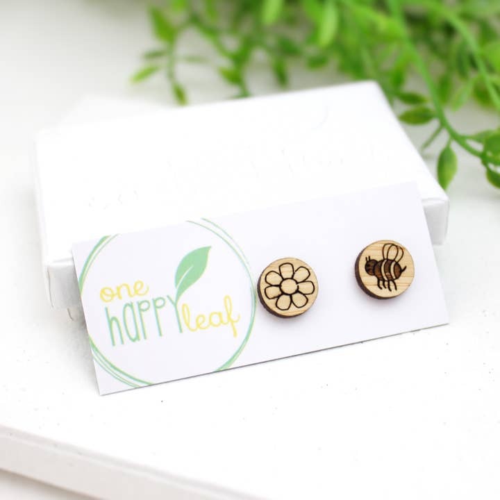 ONE HAPPY LEAF BEE & FLOWER EARRINGS