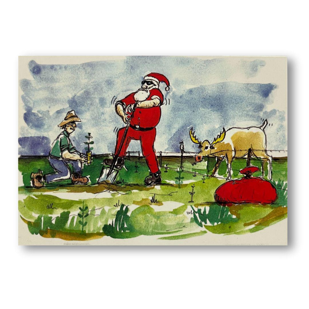 OUTBACK ANTICS TREE PLANTER CHRISTMAS CARD-Ranges Country