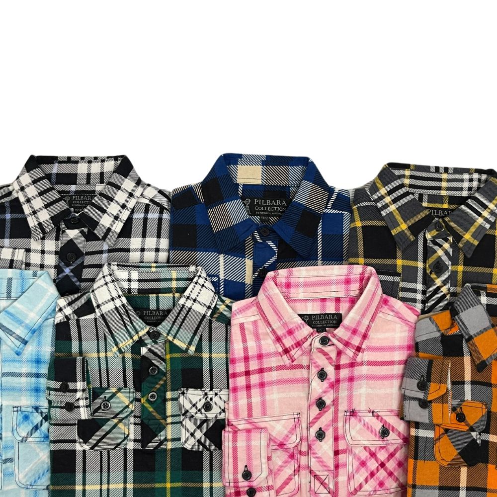 PILBARA KIDS HALF BUTTON FLANNELETTE SHIRT