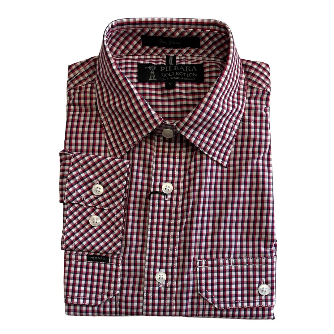 PILBARA MENS DUAL POCKET CHECK SHIRT