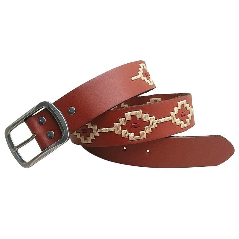 PILBARA WESTERN OVAL BUCKLE NAVAJO LEATHER BELT-Ranges Country