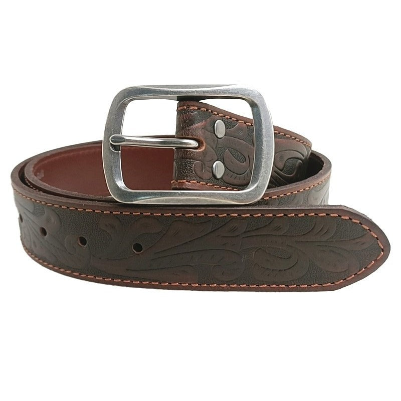 PILBARA WESTERN OVAL BUCKLE TOOLED LEATHER BELT-Ranges Country