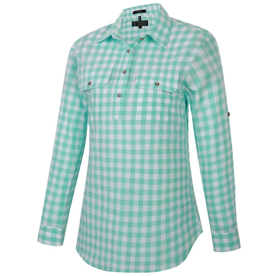 PILBARA WOMENS HALF BUTTON CHECK SHIRT-Ranges Country