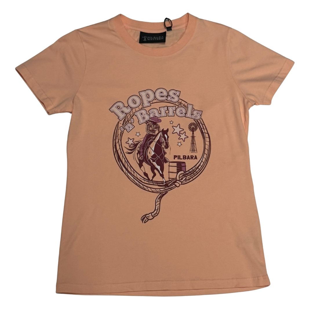 PILBARA WOMENS ROPES N BARRELS TEE-Ranges Country