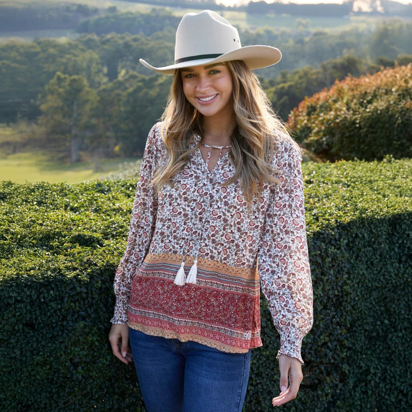 PURE WESTERN WOMENS HUDSON BLOUSE-Ranges Country
