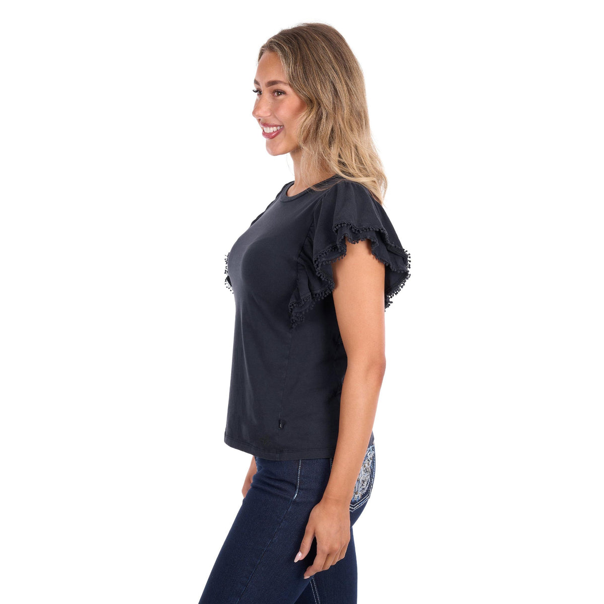 PURE WESTERN WOMENS LEAH FLUTTER TEE