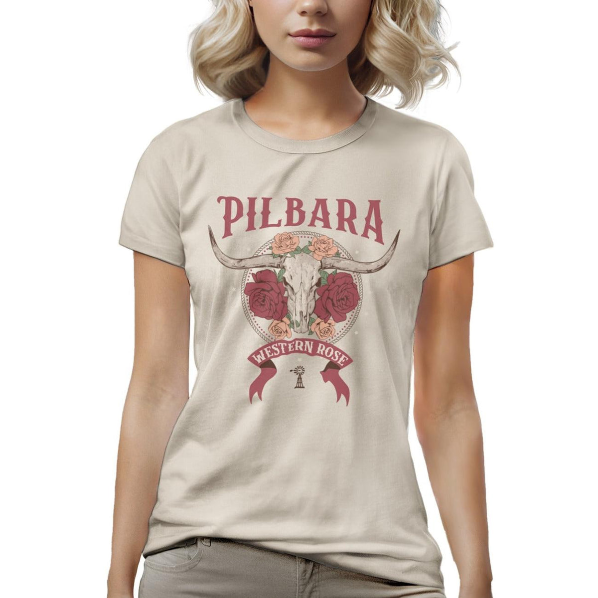 PILBARA WOMENS WESTERN ROSE TEE