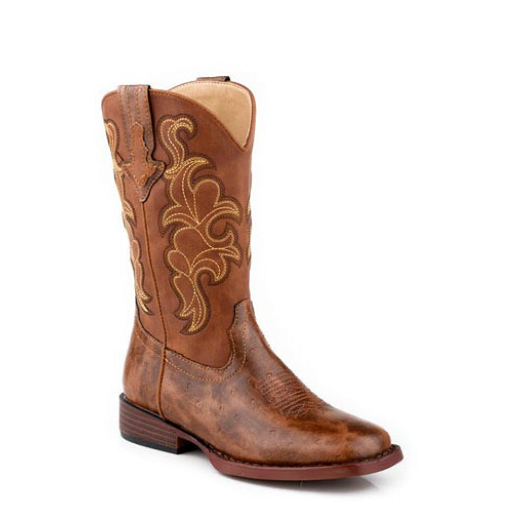 ROPER KIDS QUILLS COGNAC OSTRICH BOOTS-Ranges Country