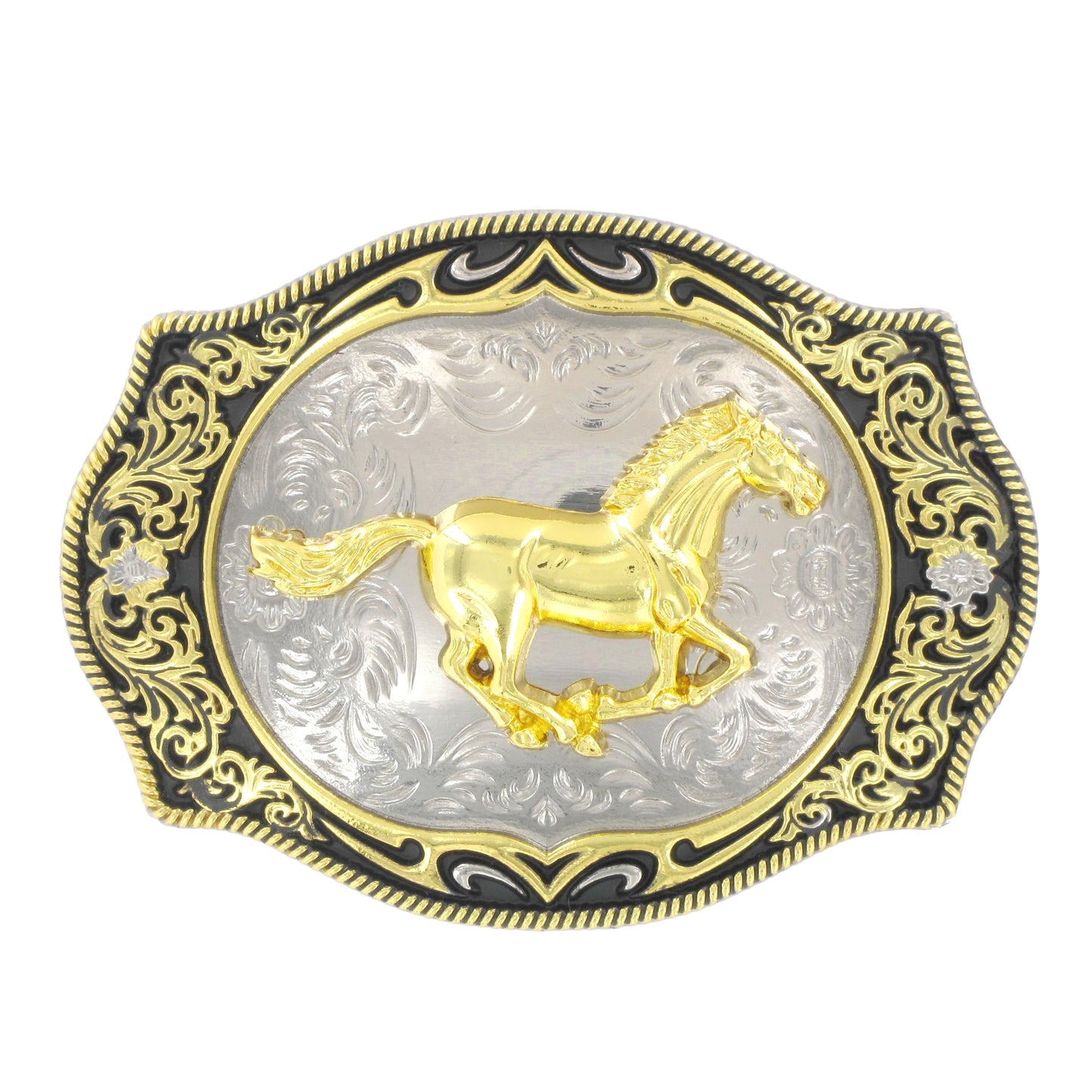 TULMER GOLD HORSE BLACK FILIGREE BELT BUCKLE-Ranges Country