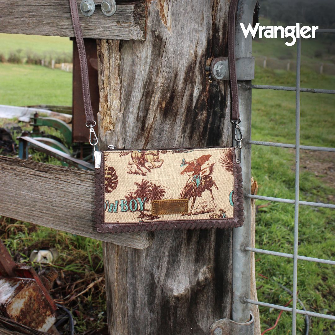 WRANGLER PRINTED CANVAS CROSSBODY CLUTCH BAG