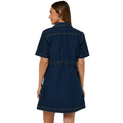 PILBARA WOMENS JOSIE SHORT SLEEVE DARK INDIGO DENIM DRESS