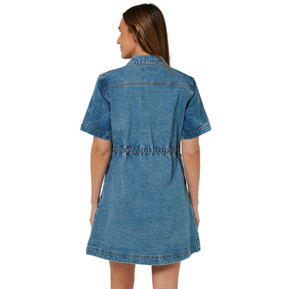 PILBARA WOMENS JOSIE SHORT SLEEVE LIGHT INDIGO DENIM DRESS