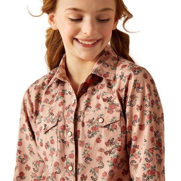 ARIAT GIRLS FLOWERS N HORSESHOES SHIRT