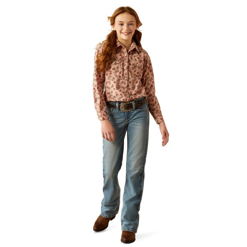 ARIAT GIRLS FLOWERS N HORSESHOES SHIRT