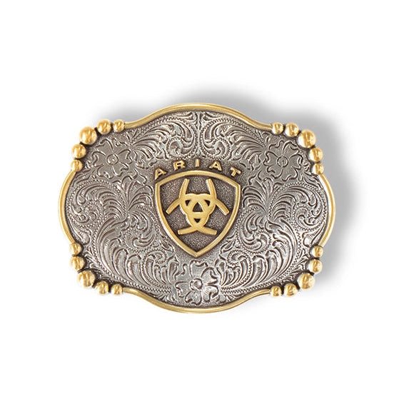 ARIAT RECTANGLE SMOOTH EDGE FLORAL BUCKLE-Ranges Country