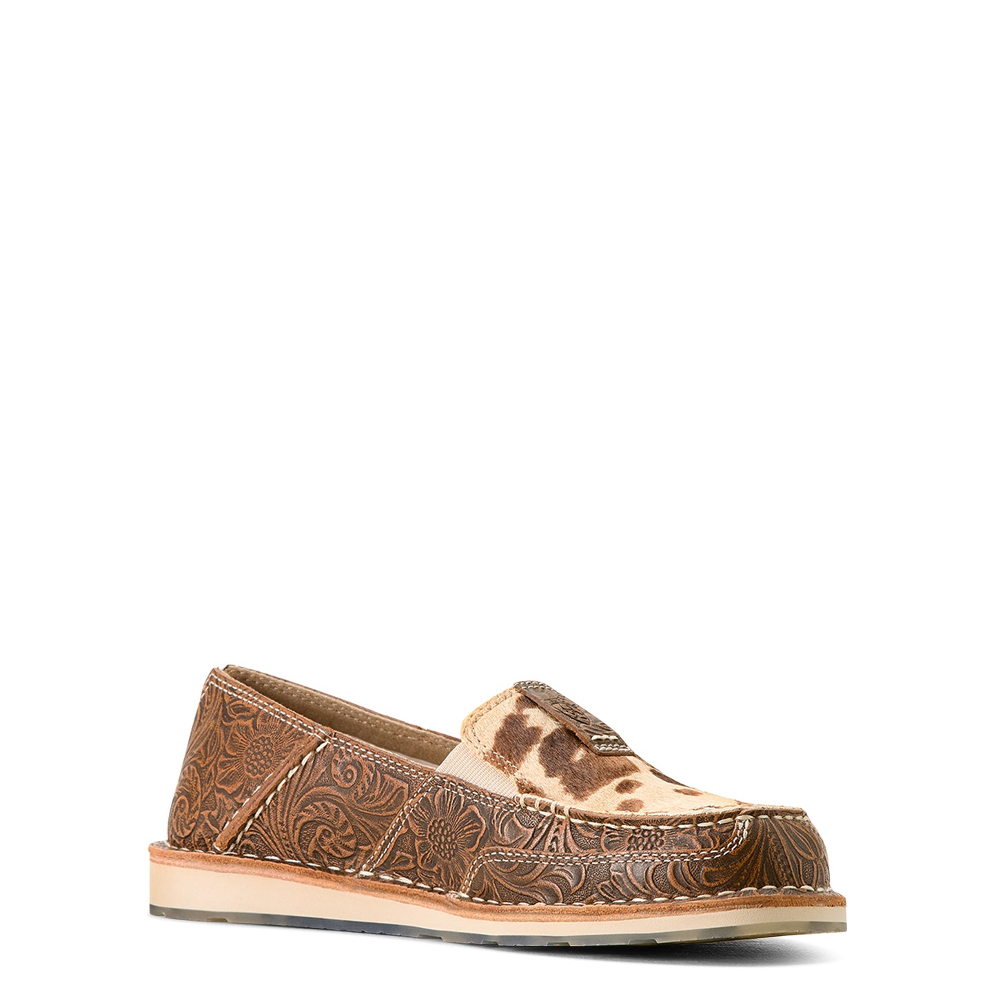 ARIAT WOMENS FLORAL EMBOSS HAIR ON CRUISER MOCCASINS