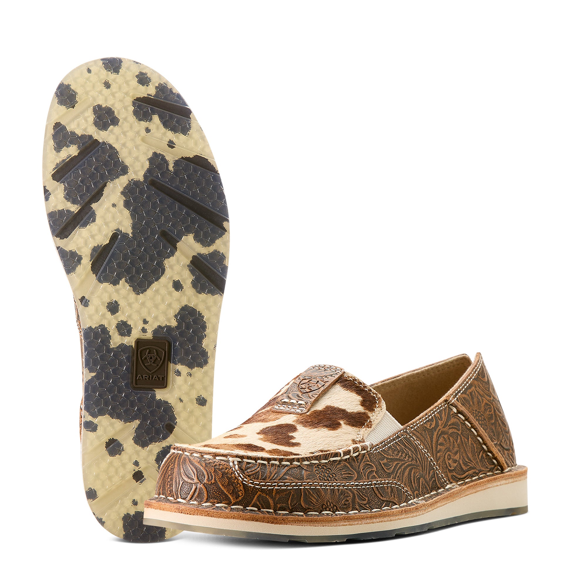 ARIAT WOMENS FLORAL EMBOSS HAIR ON CRUISER MOCCASINS-Ranges Country