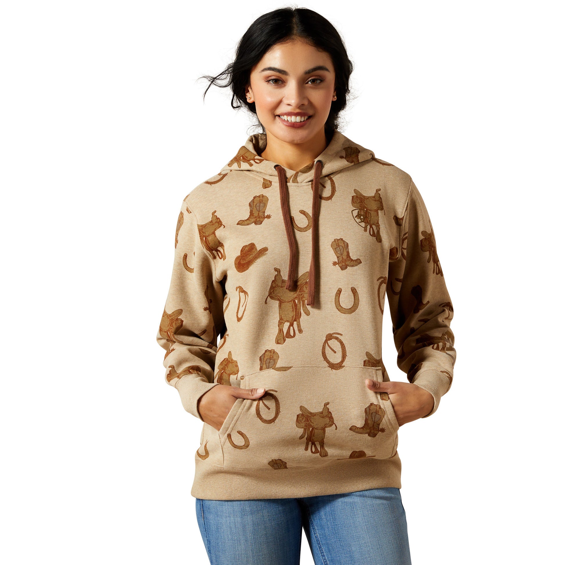 ARIAT WOMENS LOGO 2.0 PRINTED SAVANNAH TAN HOODY-Ranges Country