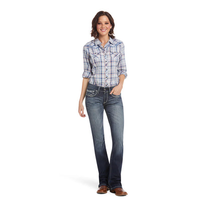ARIAT WOMENS REAL MID RISE STRETCH BOOT CUT ENTWINED MARINE JEANS