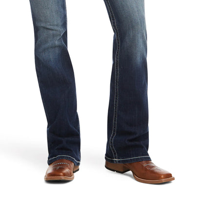 ARIAT WOMENS REAL MID RISE STRETCH BOOT CUT ENTWINED MARINE JEANS