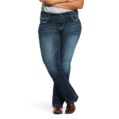 ARIAT WOMENS REAL MID RISE STRETCH BOOT CUT ENTWINED MARINE JEANS