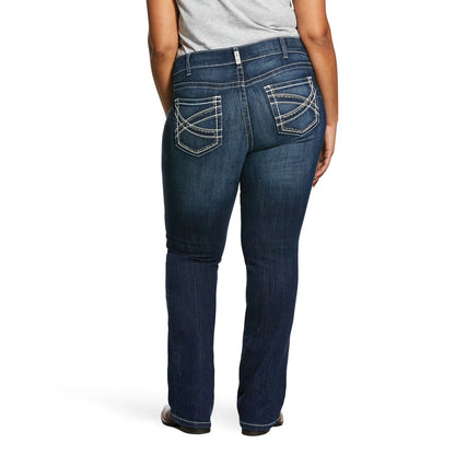 ARIAT WOMENS REAL MID RISE STRETCH BOOT CUT ENTWINED MARINE JEANS
