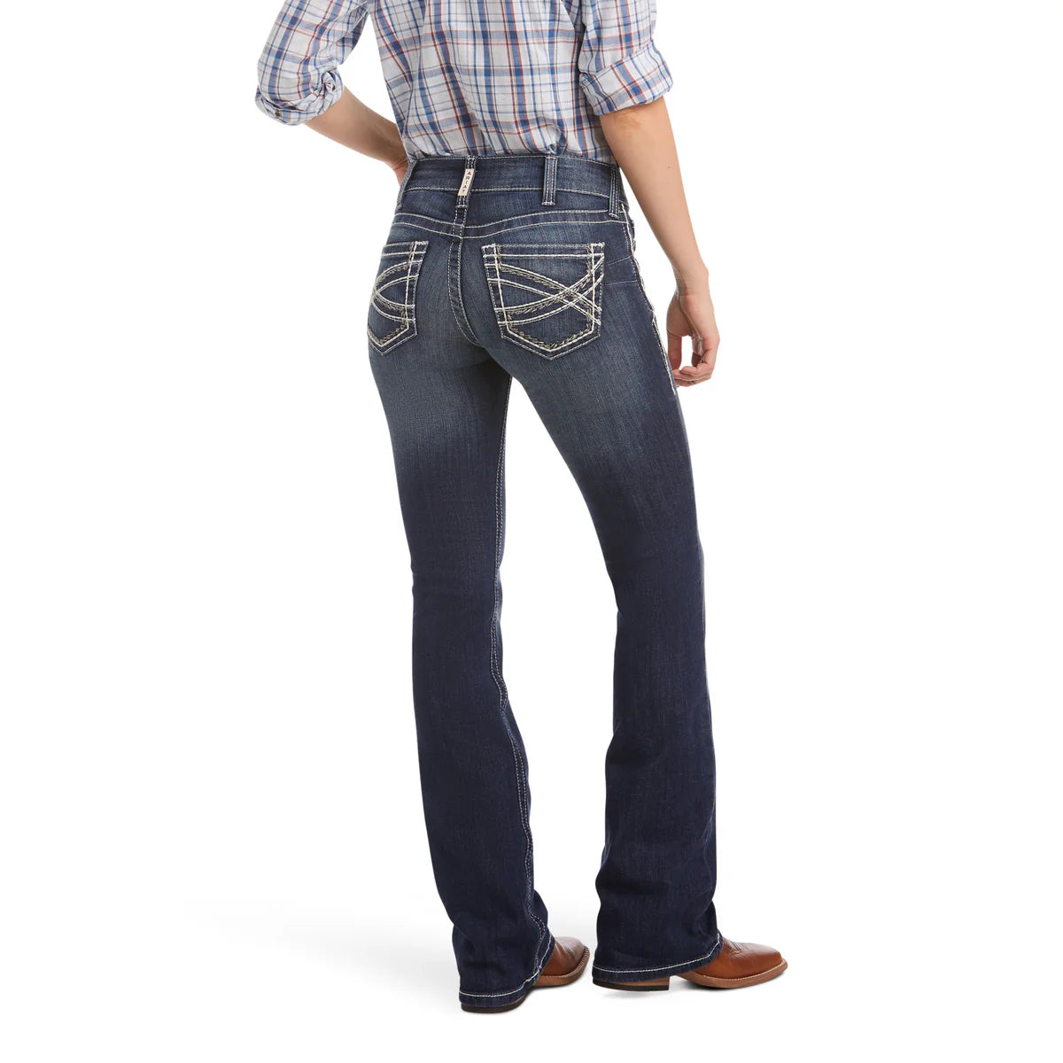 ARIAT WOMENS REAL MID RISE STRETCH BOOT CUT ENTWINED MARINE JEANS-Ranges Country