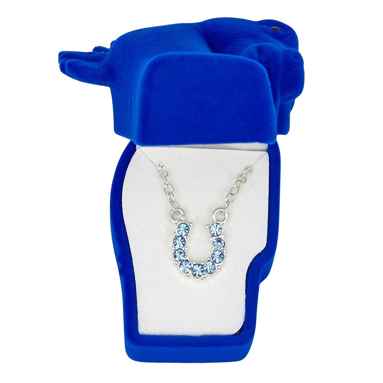 BRIGALOW BLUE RHINESTONE HORSESHOE NECKLACE-Ranges Country