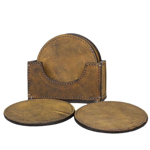 BRIGALOW DISTRESSED LEATHER COASTERS SET OF 6