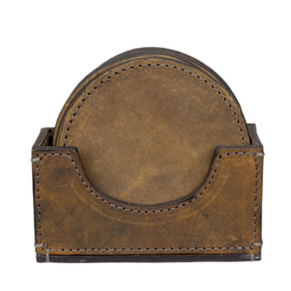 BRIGALOW DISTRESSED LEATHER COASTERS SET OF 6-Ranges Country