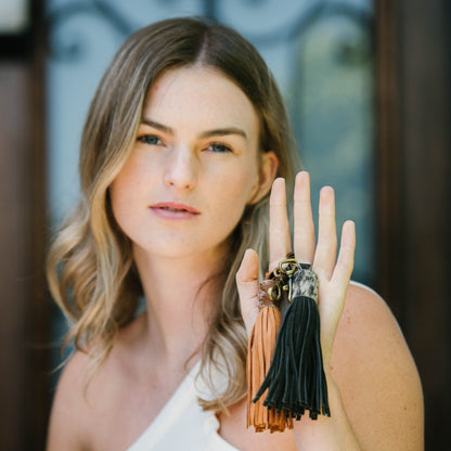SOLID COWHIDE TASSLE KEY RING