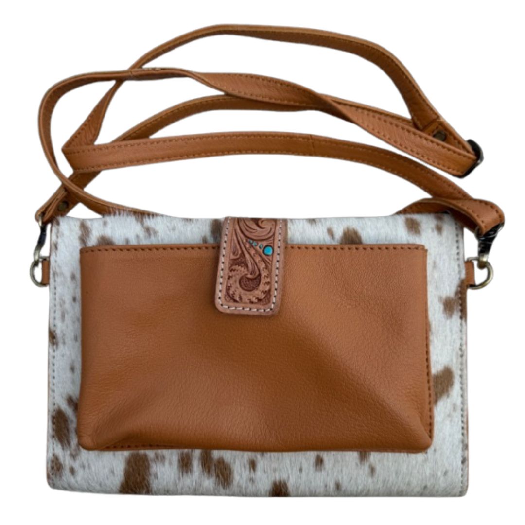 CANCUN SUNFLOWER TOOLED LEATHER COWHIDE WALLET BAG