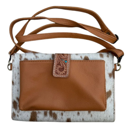CANCUN SUNFLOWER TOOLED LEATHER COWHIDE WALLET BAG