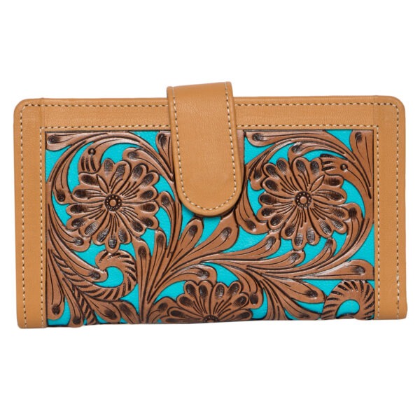CARVED LEATHER TURQUOISE CLUTCH WALLET-Ranges Country