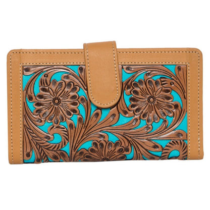 CARVED LEATHER TURQUOISE CLUTCH WALLET-Ranges Country