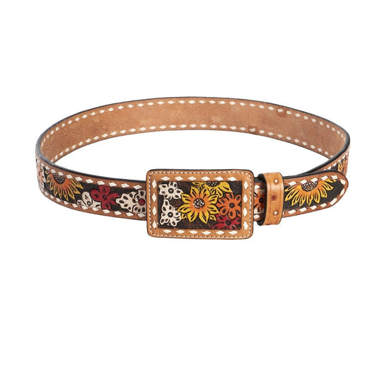 FORT WORTH PAINTED LEATHER FLOWERS BUCKLE & BELT-Ranges Country