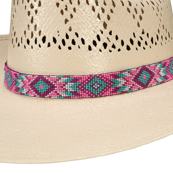 FORT WORTH PINK AZTEC BEADED 3/4in HAT BAND