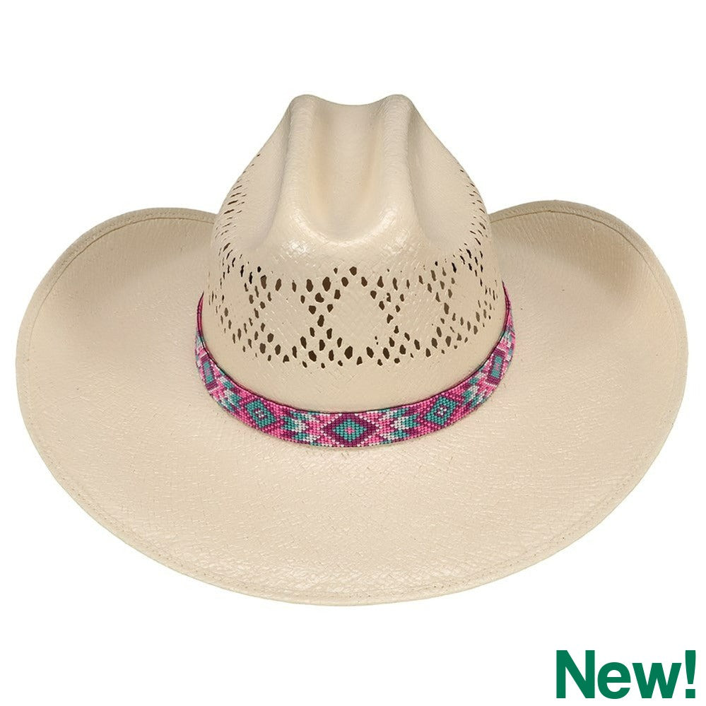 FORT WORTH PINK AZTEC BEADED 3/4in HAT BAND-Ranges Country