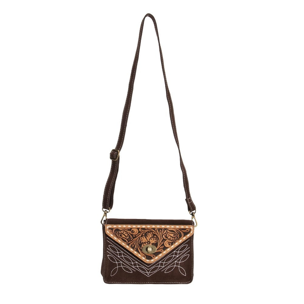 FORT WORTH TOOLED ROUGHOUT LEATHER HANDBAG