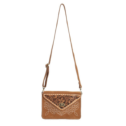 FORT WORTH TOOLED ROUGHOUT LEATHER HANDBAG